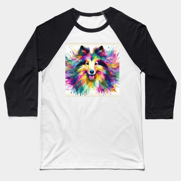 Abstract painting of a Sheltie Dog Baseball T-Shirt by WelshDesigns